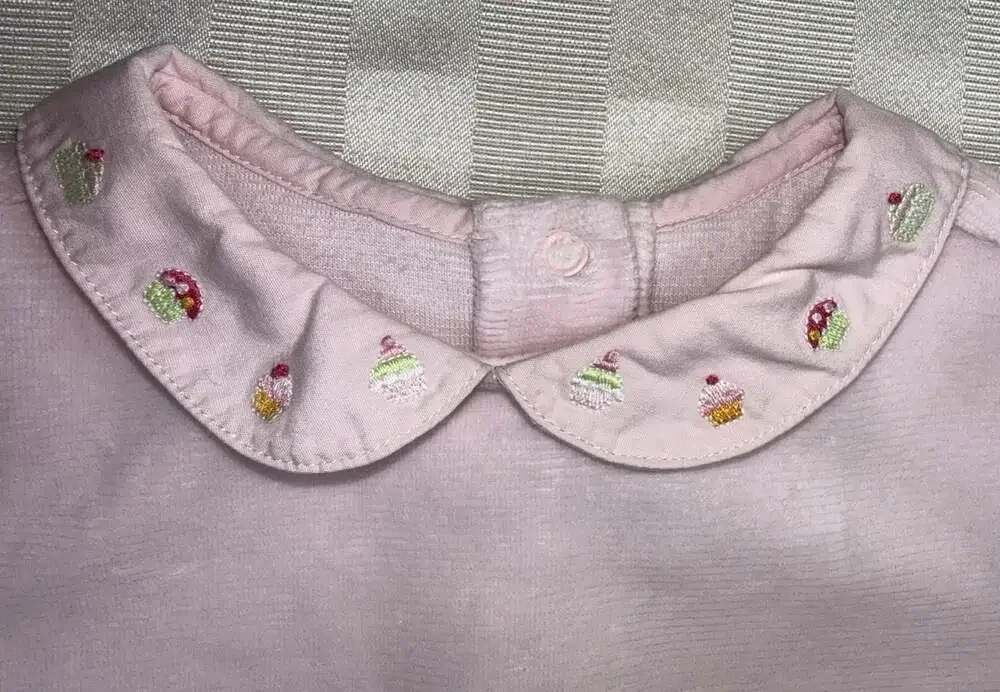 Gymboree Pink Cupcake Embroidered Velour Romper 12-18 Months Peter Pan Collar